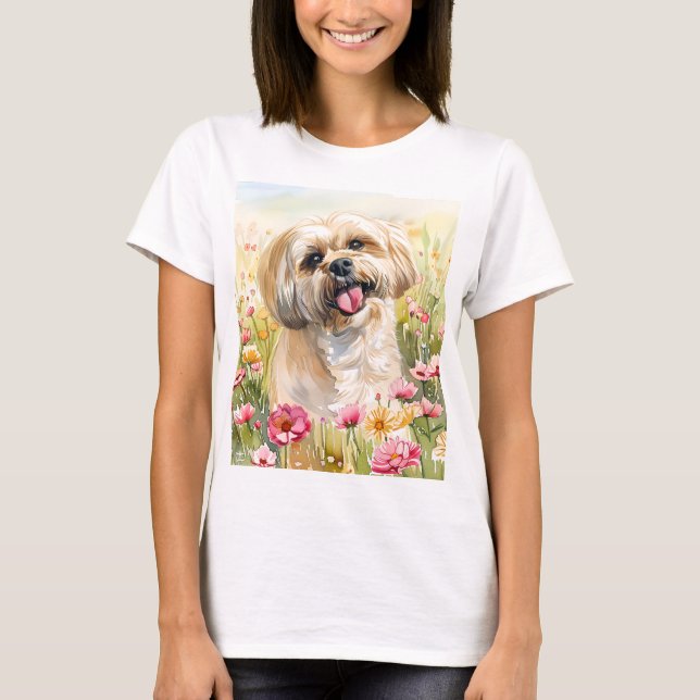 Camiseta Feminina de Aquarela Lhasa Apso (Frente)