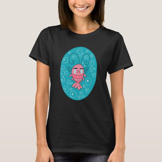 Camiseta Feminina de Camarão Chorando (Frente)