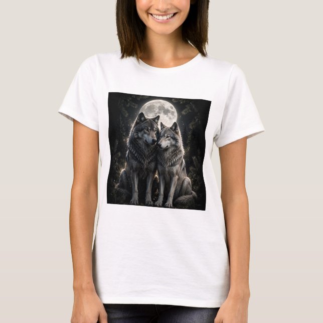Camiseta Feminina de Casal de Lobos Lua Cheia (Frente)