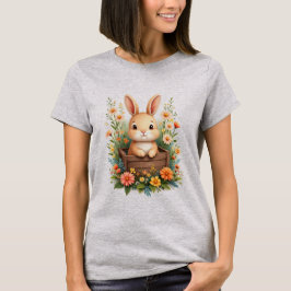 Camiseta Feminina de Coelhinho Fofo Jardim Floral