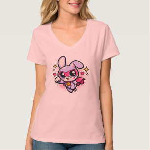 Camiseta Feminina de Coelho Super-Herói Fofa Kawai