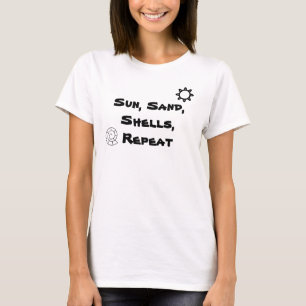 Camiseta Feminina de Conchas 'Sol, Areia, Conchas,