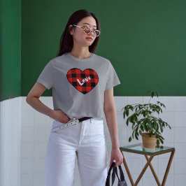 Camiseta feminina de coração de amor xadrez do Dia
