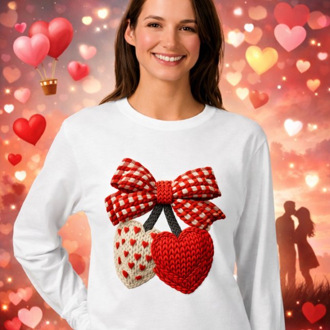 Camiseta Feminina de Coração de Crochê (Criador carregado)