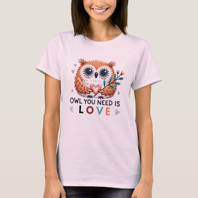 Camiseta Feminina de Coruja Fofa - AMOR (Frente)