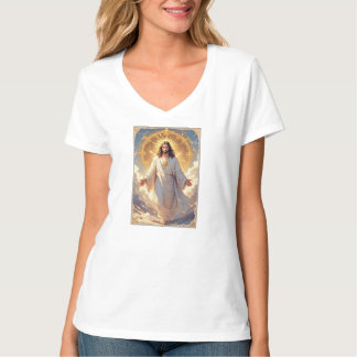 Camiseta feminina de decote em V Jessus Ascende