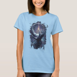 Camiseta Feminina de Fantasia Sombria Mão Cósmica