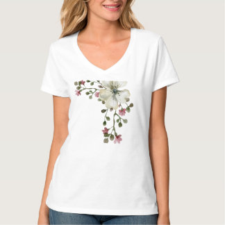 Camiseta Feminina de Floral em Aquarela