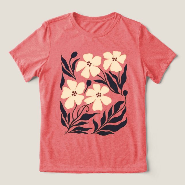 Camiseta Feminina de Flores Abstratas Golden Harmo (Design frontal)