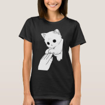Camiseta Feminina de Gato Branco Fofo Brincando co