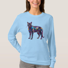 Camiseta Feminina de Gato de Vidro Colorido Fofa