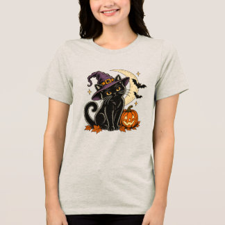 Camiseta Feminina de Gato Preto Fofo Chapéu de Bru