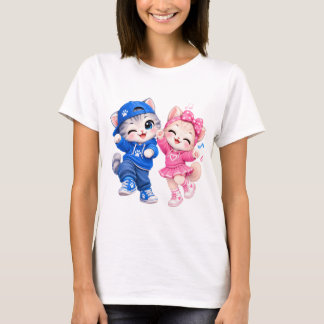 Camiseta Feminina de Gatos Dançantes Fofos | Casal