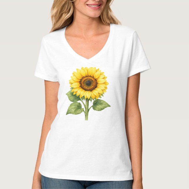 Camiseta Feminina de Gola V Girassol (Frente)