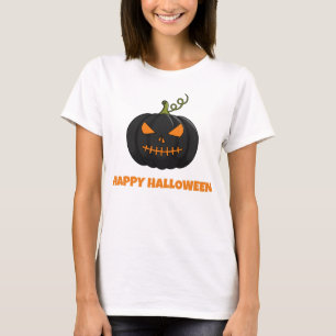 Camiseta feminina de Halloween Abóbora Preta Feliz