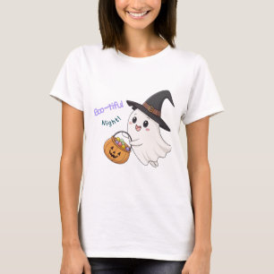Camiseta Feminina de Halloween Adorável Fantasma