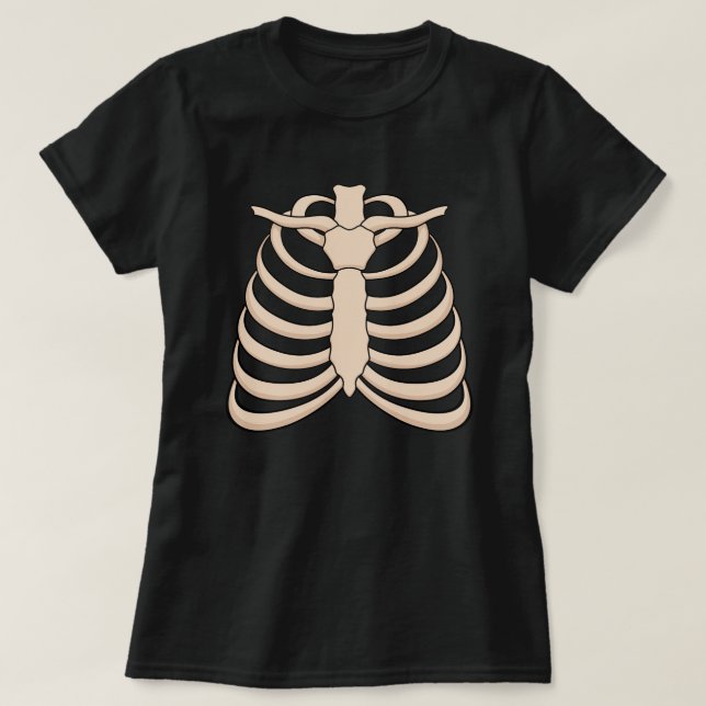 Camiseta Feminina de Halloween com Caixa Torácica  (Frente do Design)
