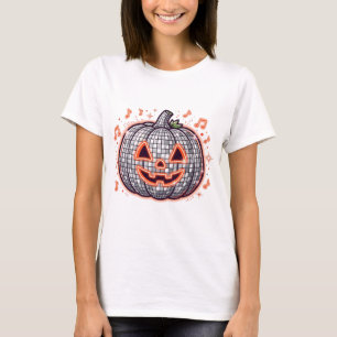 Camiseta Feminina de Halloween Retro Disco Abóbora