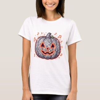 Camiseta Feminina de Halloween Retro Disco Abóbora