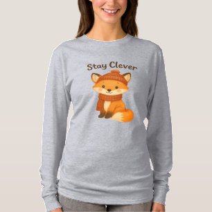  Camiseta Feminina de Inverno Stay Clever – Raposa