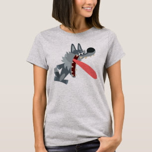 Camiseta Feminina de Lobo de Desenho Animado Fofo