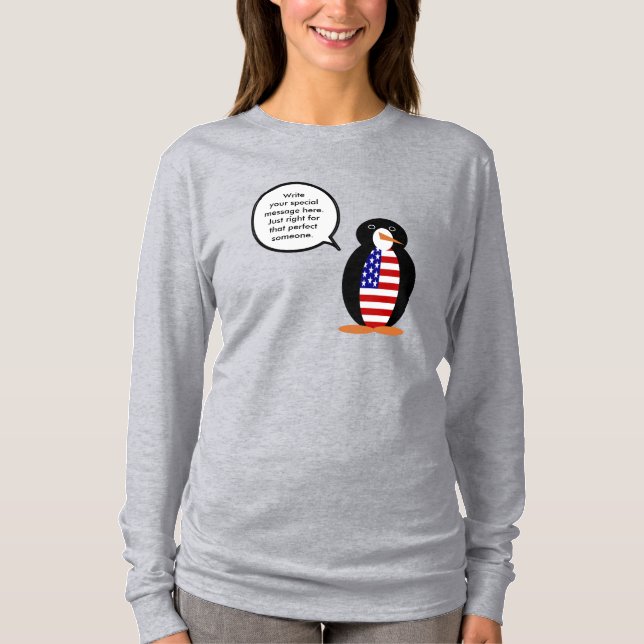 Camiseta feminina de manga longa Ms. Penguin EUA B (Frente)