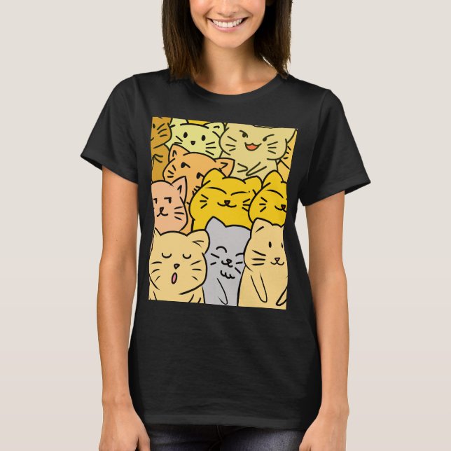 Camiseta Feminina de Multidão Fofa de Gato para Us (Frente)
