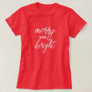 Camiseta Feminina de Natal Vermelha Alegre e Brilh