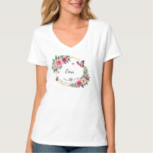 Camiseta Feminina de Nome Floral Personalizado Ele