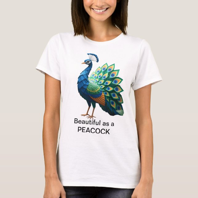 Camiseta feminina de origami de pavão (Frente)