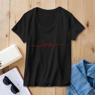 Camiseta Feminina de Pescoço em V Preto com Letra 