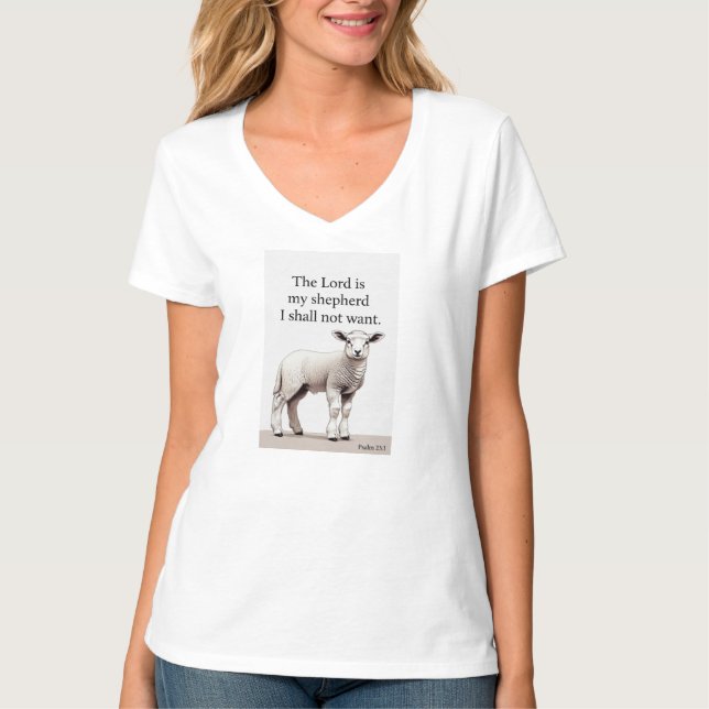Camiseta Feminina de Pescoço em V Psalm 23:1 Corde (Frente)