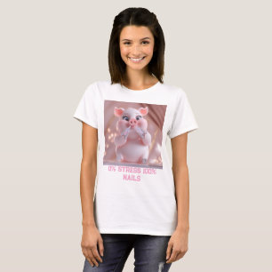 Camiseta Feminina de Porco Rosa Fofo Amante de Unh
