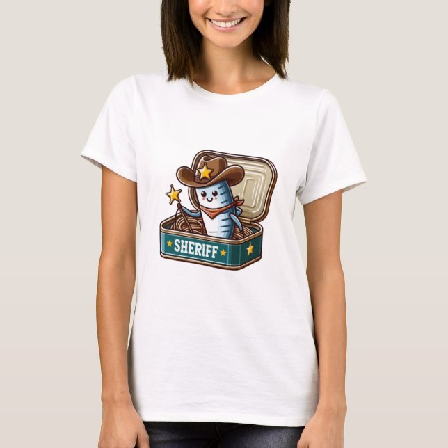 Camiseta Feminina de Xerife de Sardinha Excêntrica (Frente)