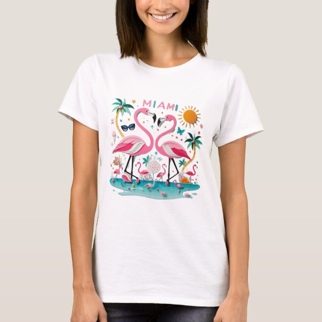 Camiseta feminina do Miami Flamingo Paradise (Frente)