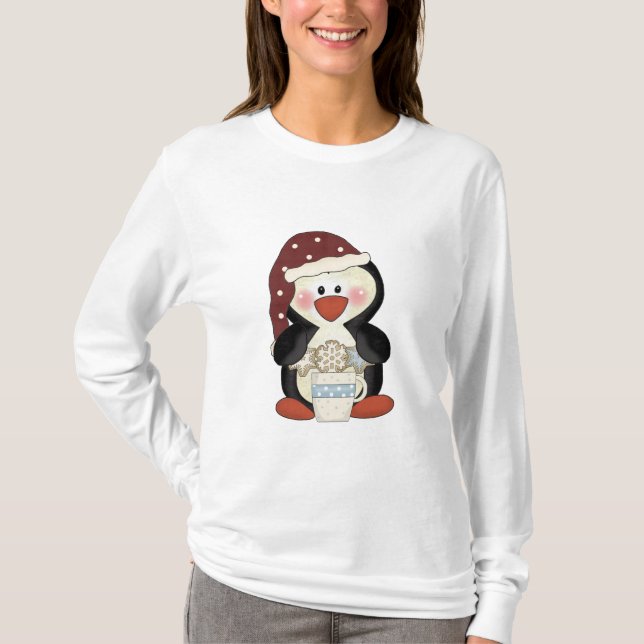 Camiseta feminina do Pinguim de Natal (Frente)