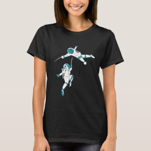 camiseta feminina engraçada de esgrima no espaço p