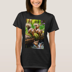 Camiseta Feminina Esquilos Brincalhões Na Floresta