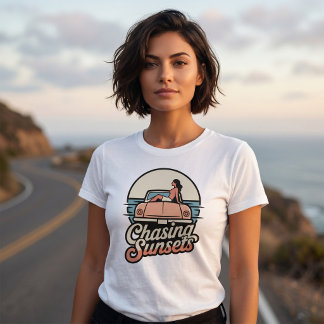 Camiseta Feminina Estética Retro Perseguindo Pôr d