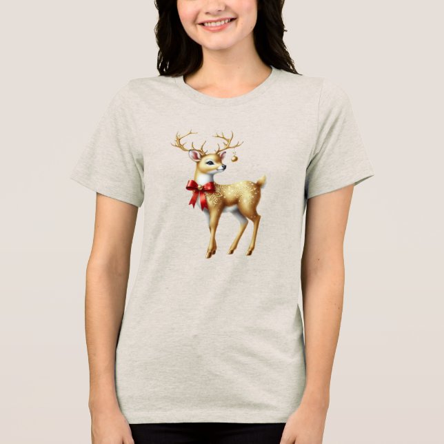 Camiseta Feminina Férias Rena Dourada (Frente)