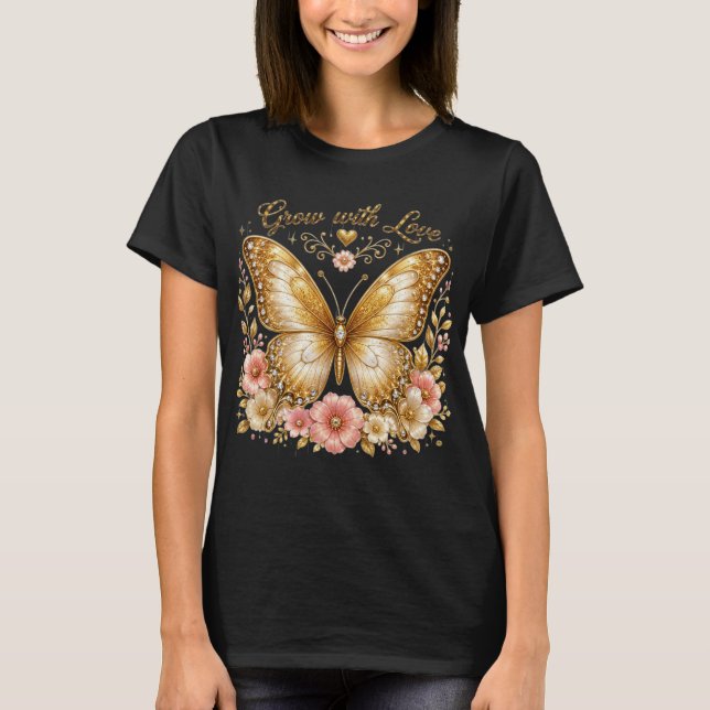 Camiseta Feminina Flor de Borboleta Dourada Cresça (Frente)