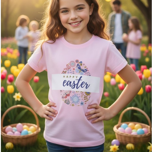 Camiseta Feminina Floral Pattern Egg Happy Easter  (Criador carregado)