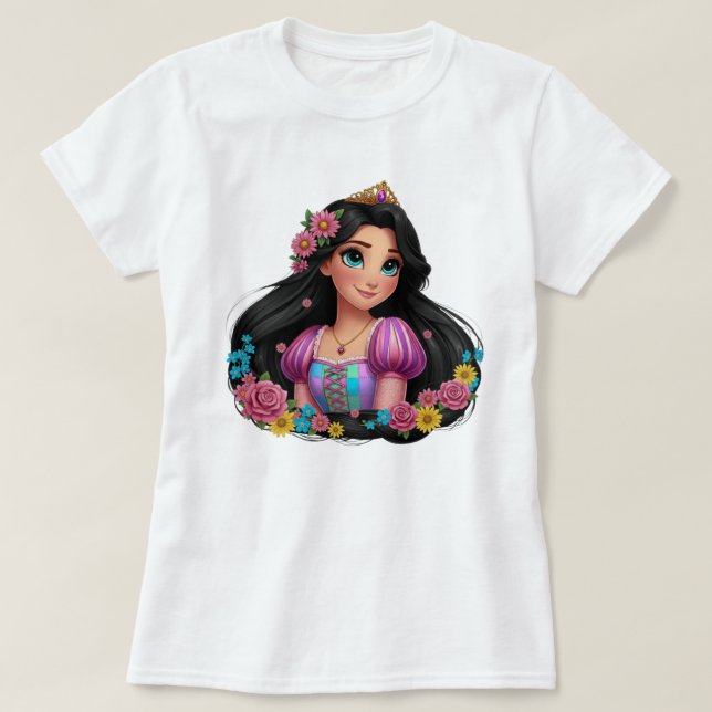 Camiseta Feminina Floral Raven Rapunzel (Frente do Design)