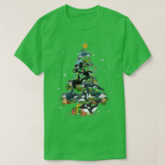 Camiseta Feminina Funny Orcas Árvore de Natal Ama  (Frente do Design)