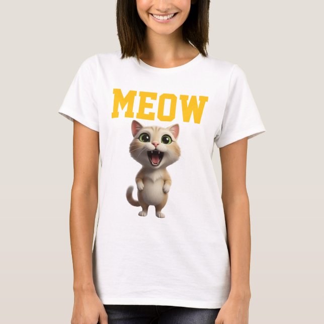 Camiseta Feminina Gato Fofo Meow (Frente)