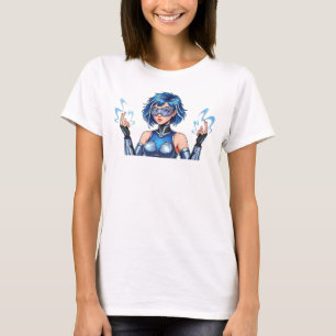 Camiseta Feminina Gráfica de Garota Cibernética Fu