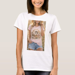 Camiseta Feminina Gráfica de Gatinhos Fofos e Flor