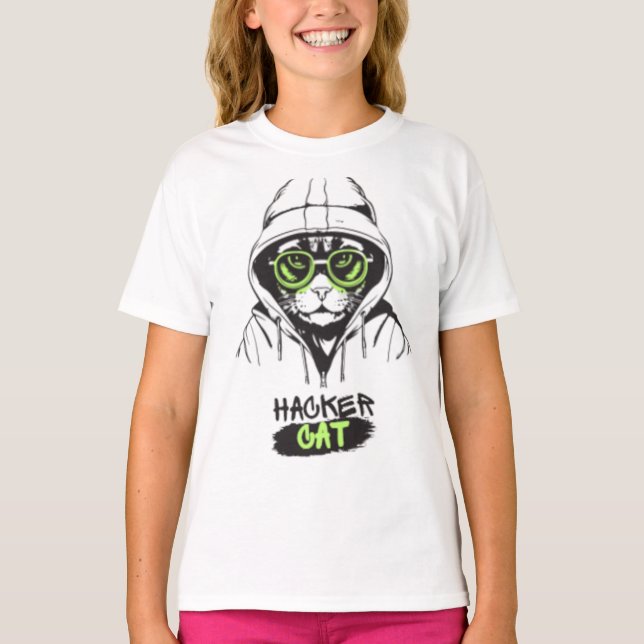 Camiseta Feminina Hacker Cat Cyberpunk Tech Kitty (Frente)