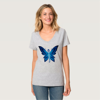 Camiseta feminina Hanes Nano decote em v Blue Faer
