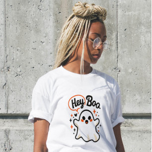 Camiseta Feminina Hey Boo Engraçada de Halloween F